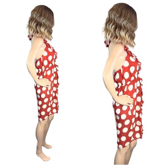 Luli Fama Macarena Red & White Polkadot V Neck Dress SZ L $159 - Picture 11 of 13